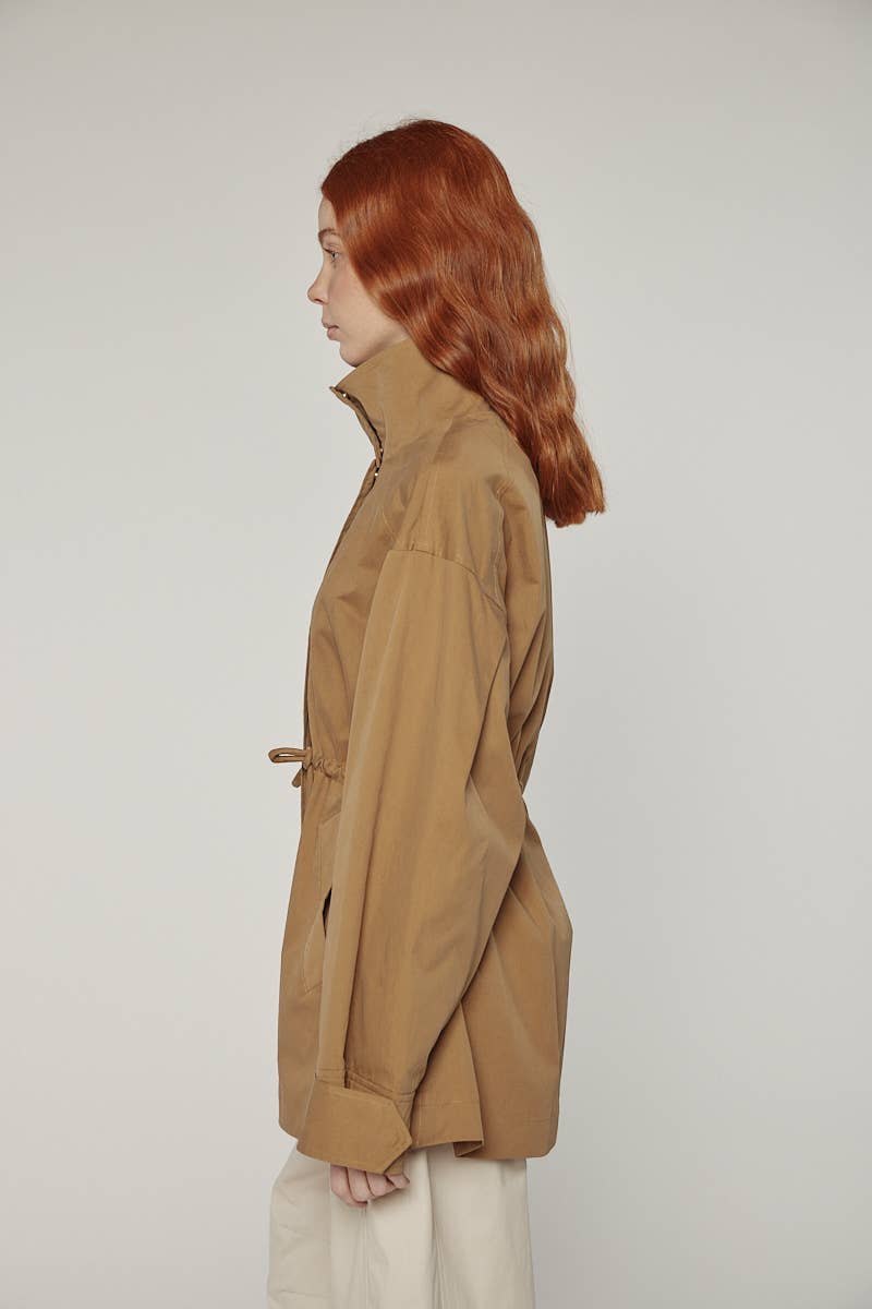 Tie waist utility jacket: Khaki / Solid / XS/S