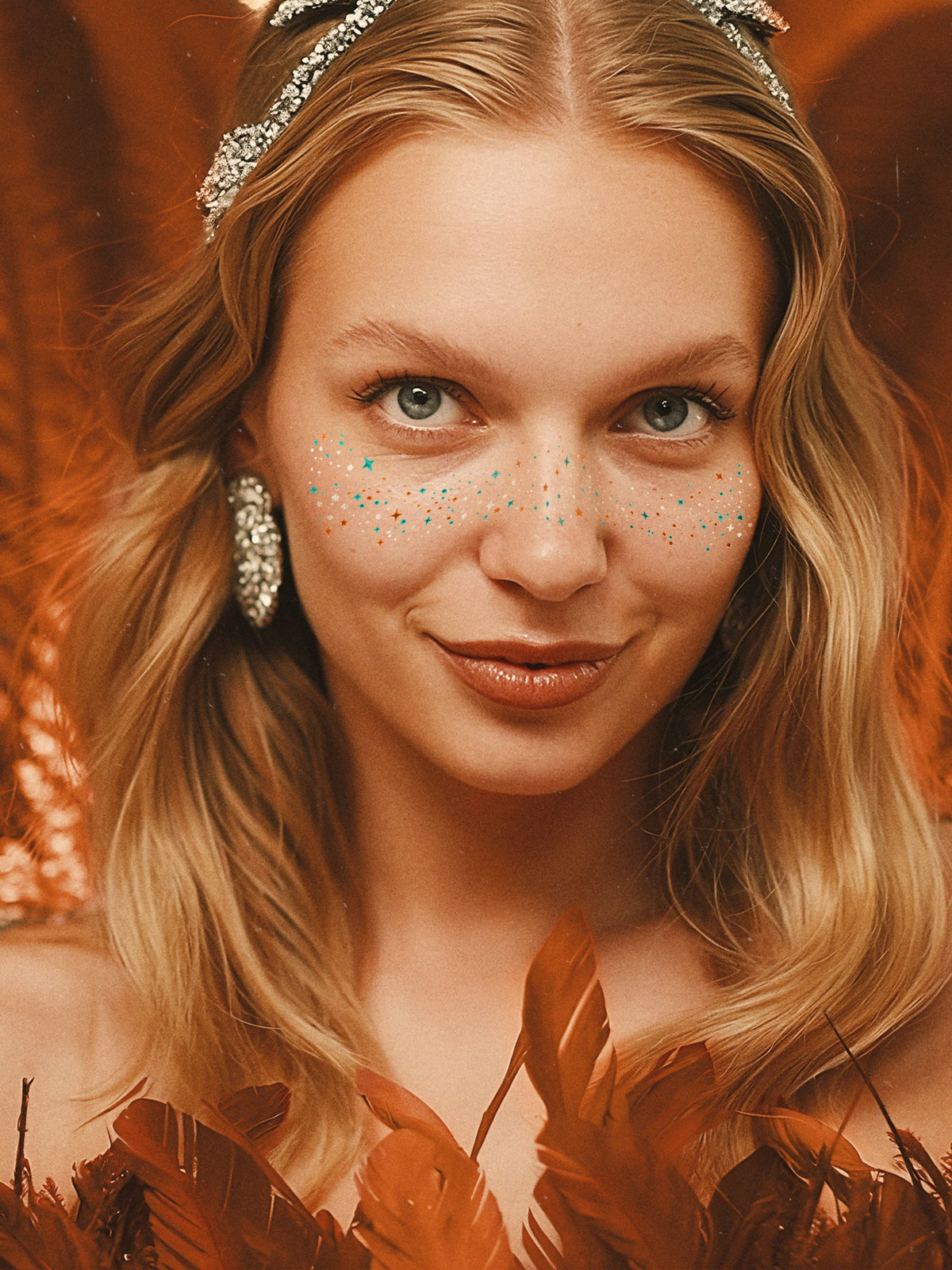 FAZIT Orange Blue Silver Glitter Halloween Makeup Tattoo