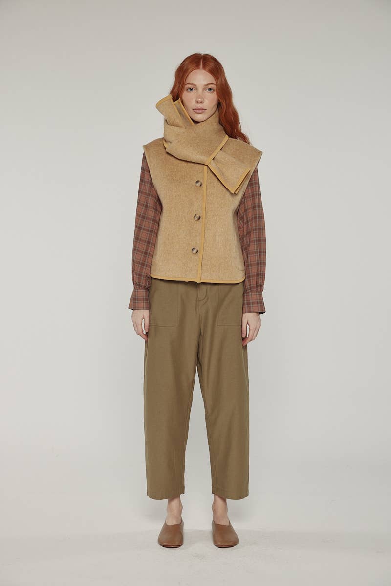Wool-blended scarf vest: Cashews / Solid / M/L
