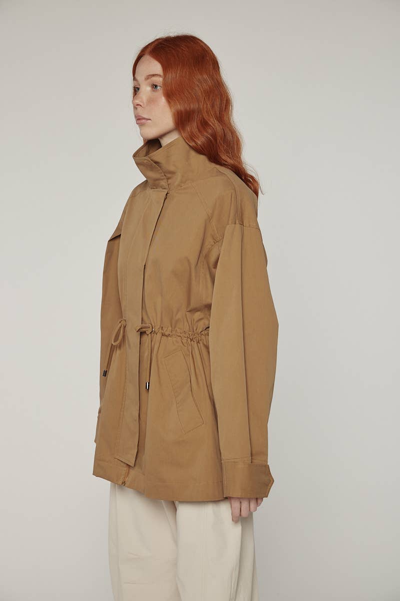Tie waist utility jacket: Khaki / Solid / XS/S