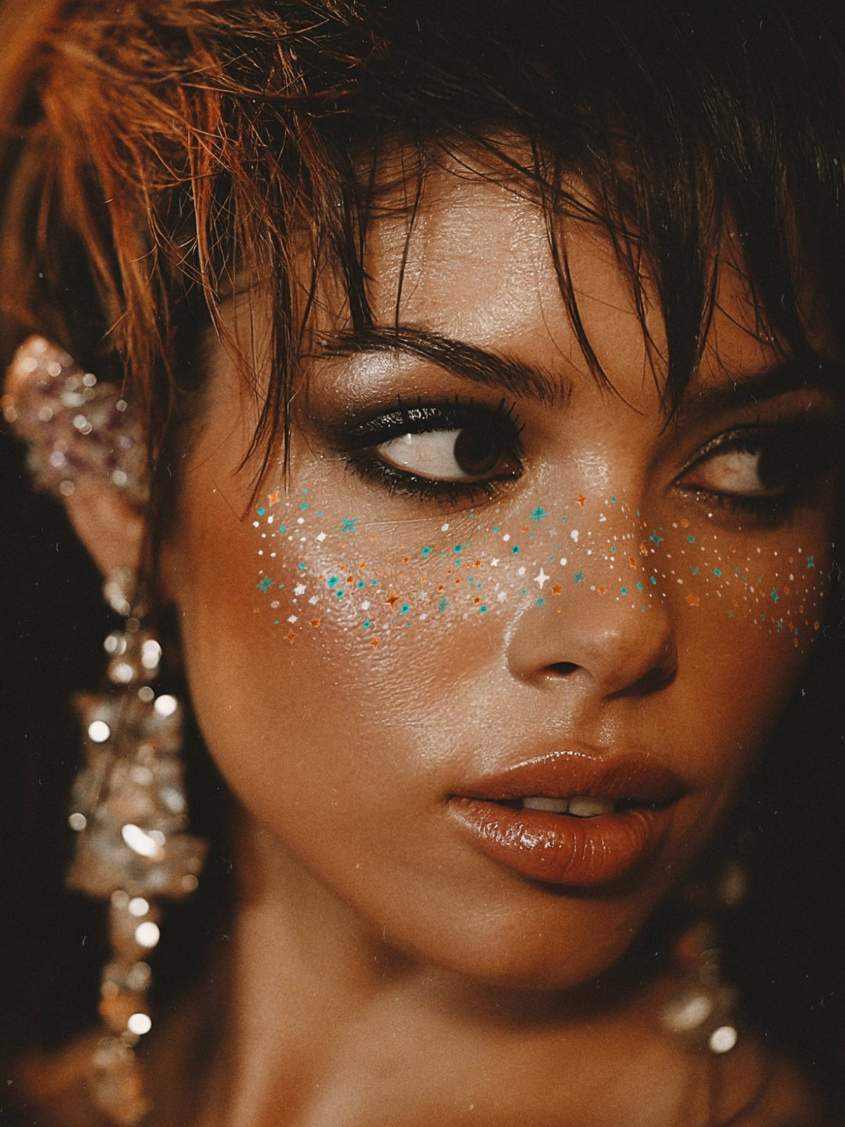 FAZIT Orange Blue Silver Glitter Halloween Makeup Tattoo