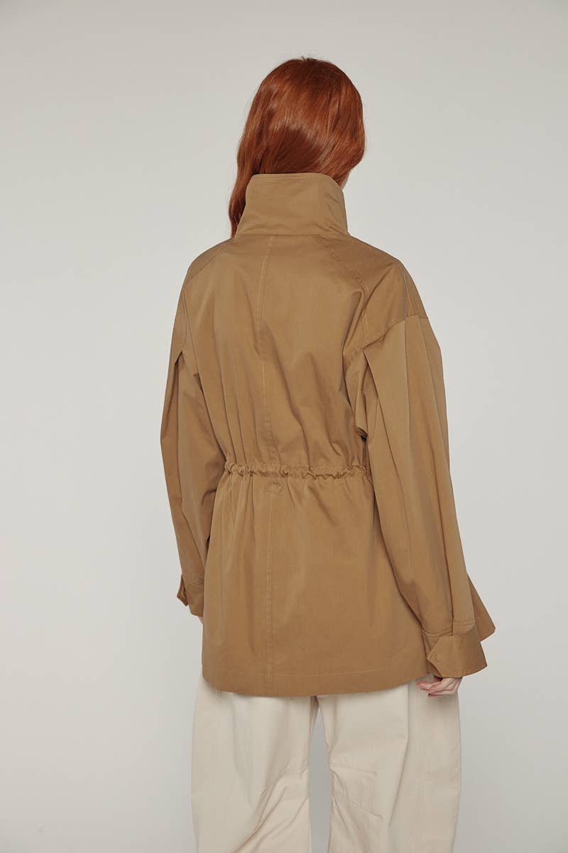 Tie waist utility jacket: Khaki / Solid / XS/S