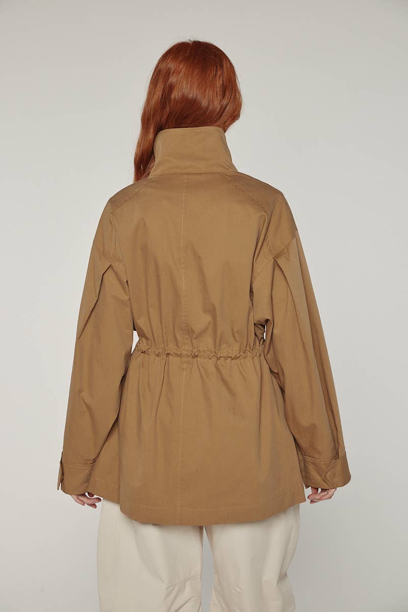 Tie waist utility jacket: Khaki / Solid / M/L