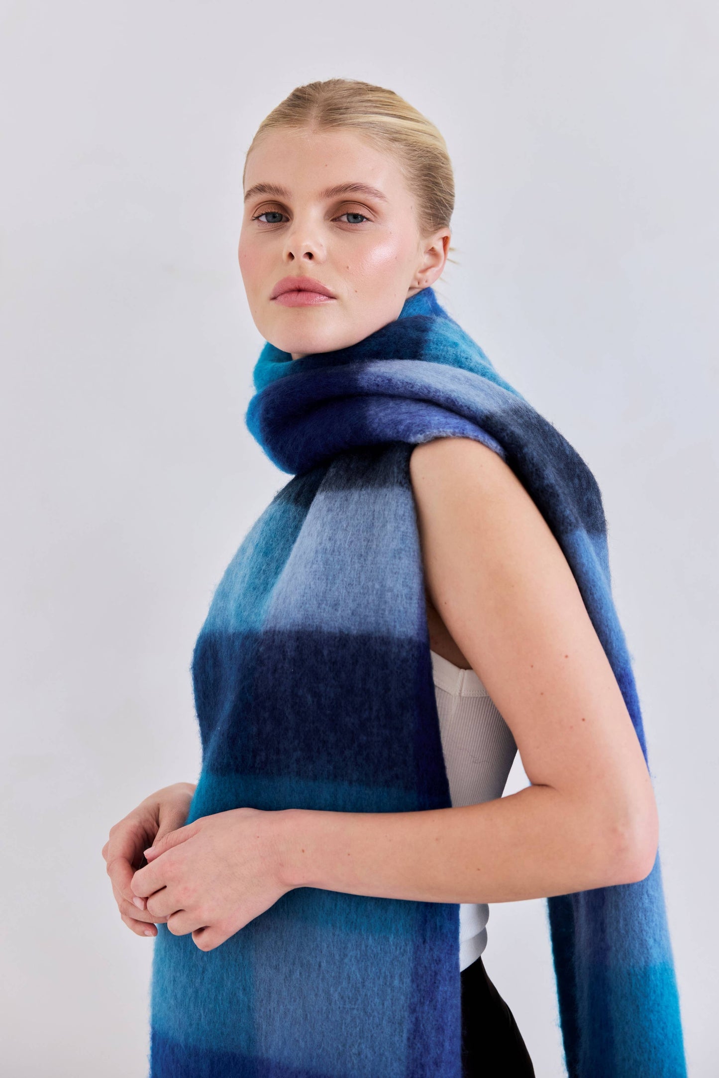 ARCTIC FOX The Reykjavik Scarf - 100% Recycled - Blue Check - FW25