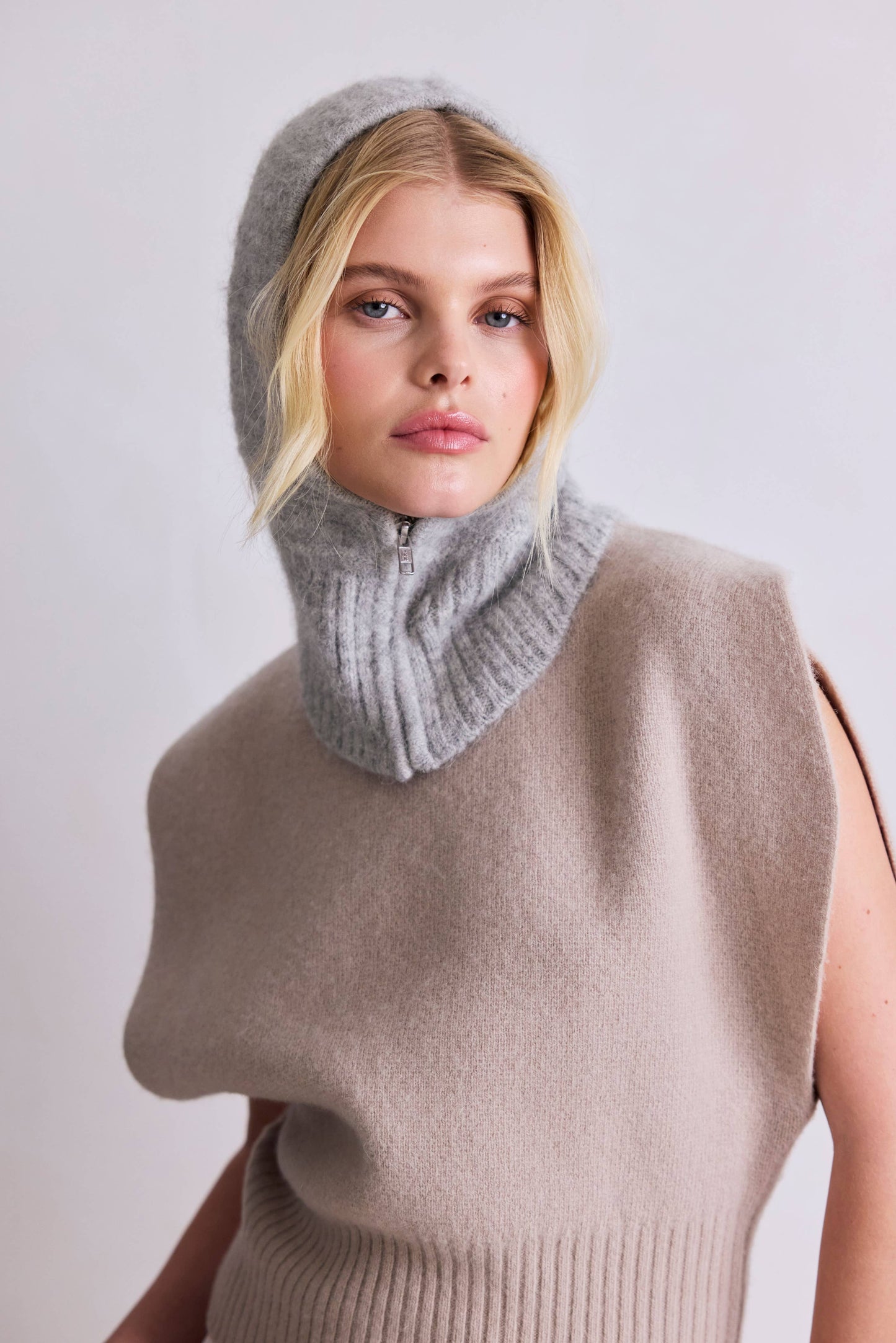 ARCTIC FOX The Alpaca Balaclava with Zip - Blizzard Grey - FW25