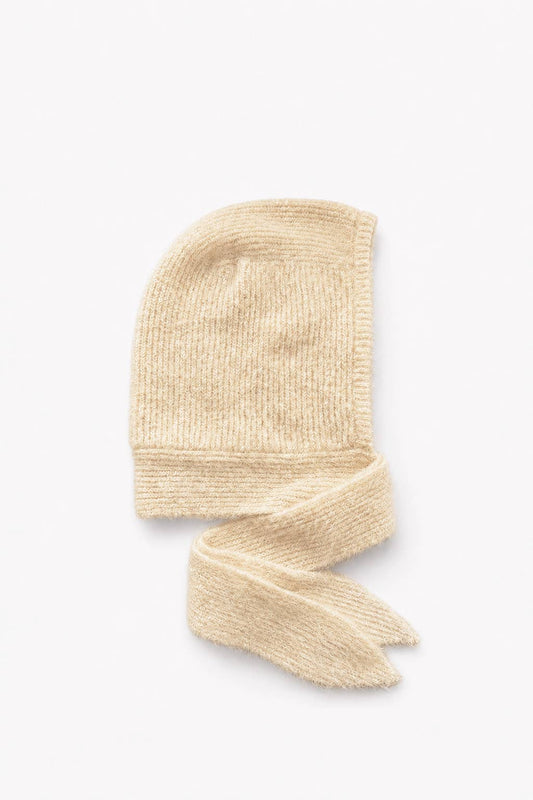 Arctic Fox Knit Bonnet with ties in Wax Paper