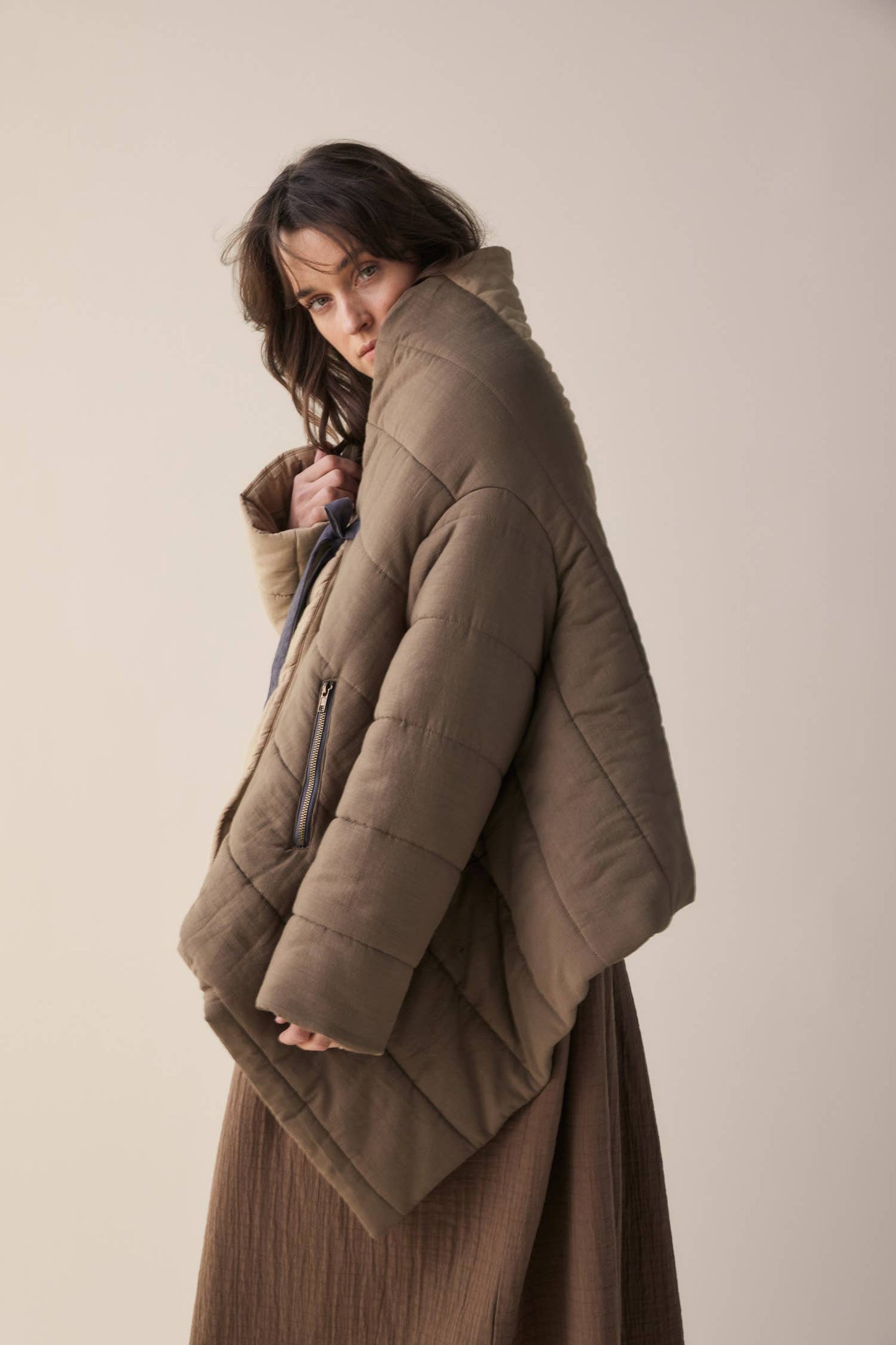 Blanket quilt jacket: Bronze/Grey / English / XS/S