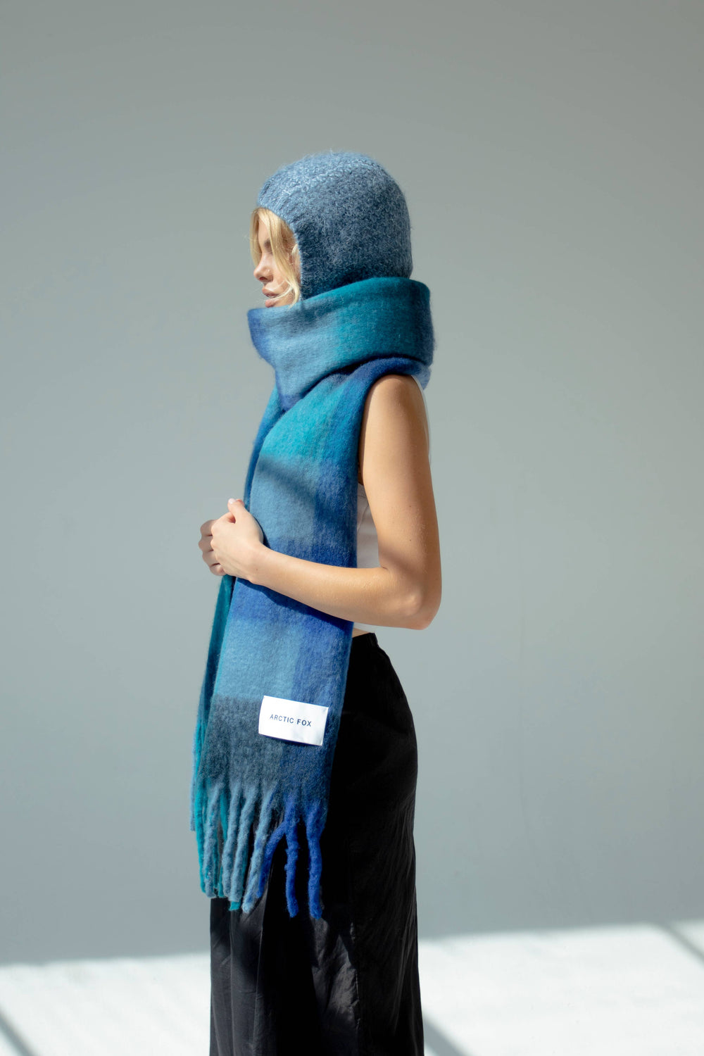 ARCTIC FOX The Reykjavik Scarf - 100% Recycled - Blue Check - FW25