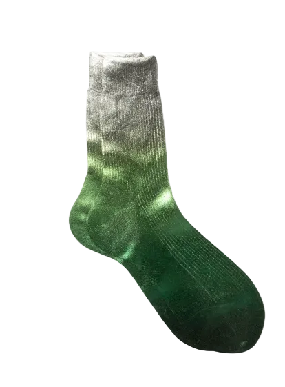 Green and gray sock on a white background