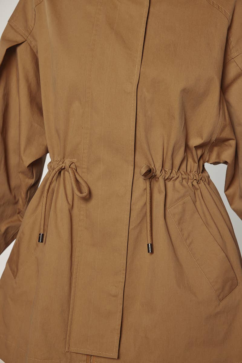 Tie waist utility jacket: Khaki / Solid / XS/S