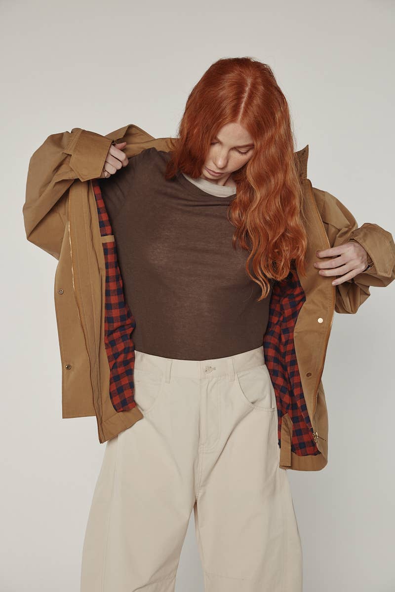 Tie waist utility jacket: Khaki / Solid / XS/S