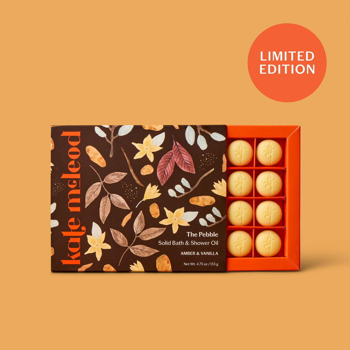 KATE MCLEOD Amber & Vanilla Pebble | Deep Moisturizing Bath & Shower Oil: Tray of 20