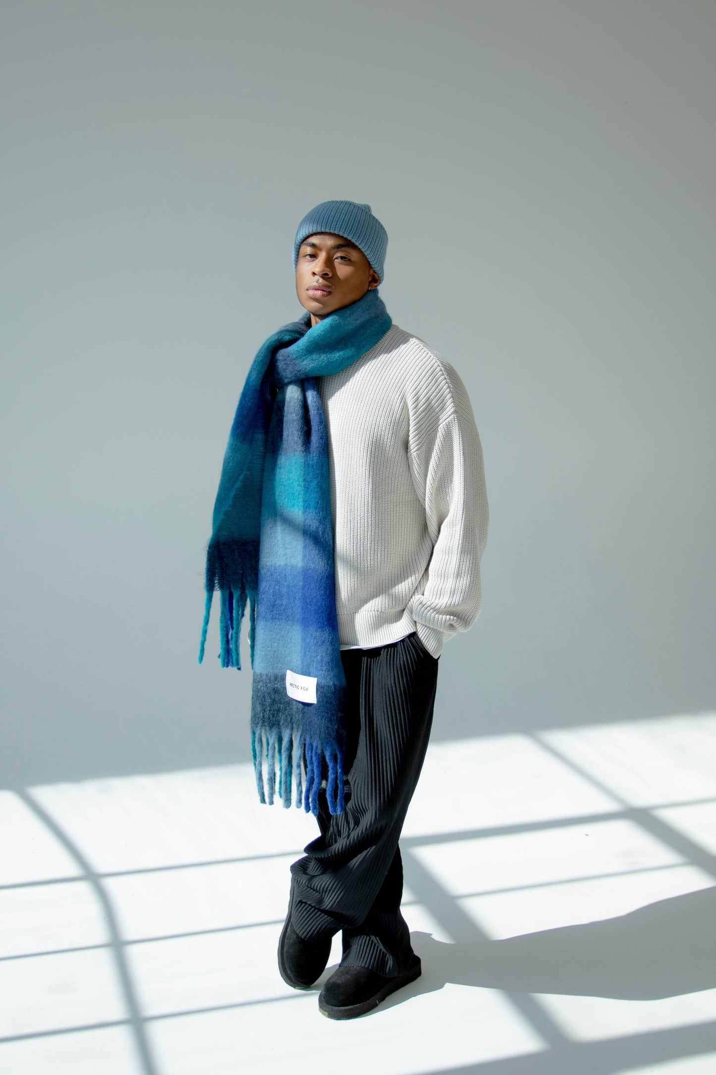 ARCTIC FOX The Reykjavik Scarf - 100% Recycled - Blue Check - FW25