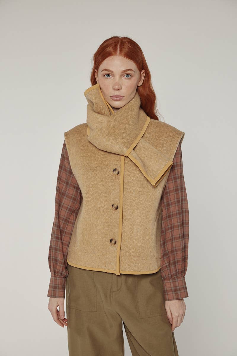 Wool-blended scarf vest: Cashews / Solid / XS/S