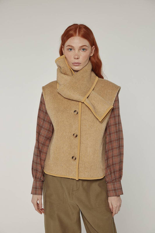 Wool-blended scarf vest: Cashews / Solid / XS/S