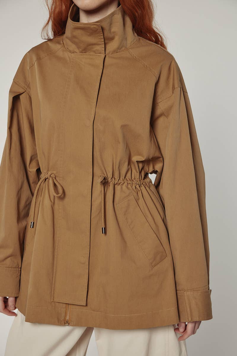 Tie waist utility jacket: Khaki / Solid / M/L